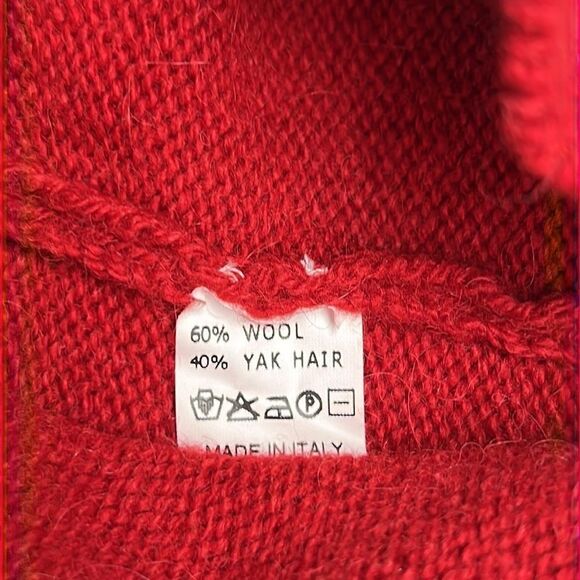 Vintage Verdelago Italy Red Sweater 1/4 Zip Front Yak Hair Wool Blend XL - Picture 9 of 10
